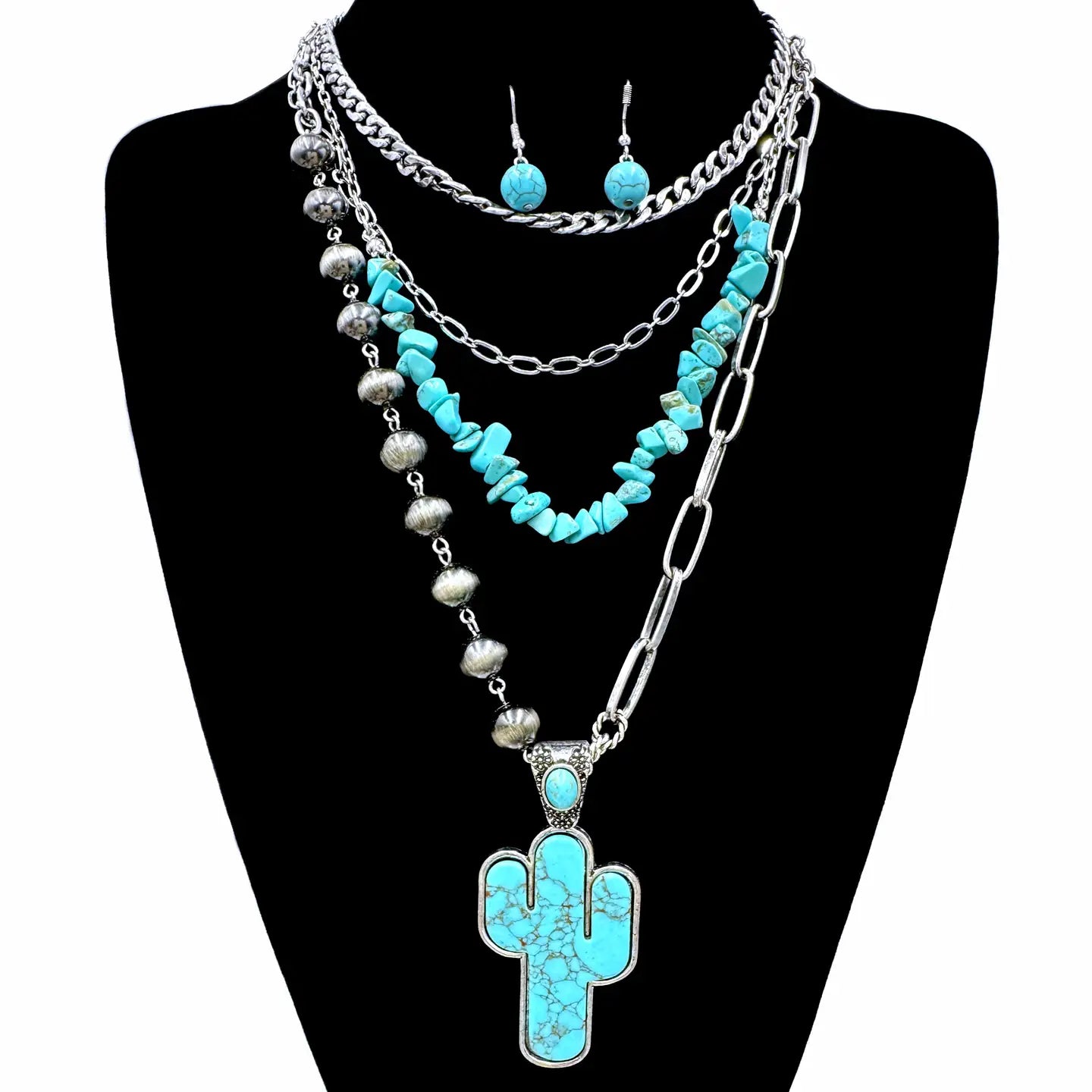 Cactus Pendant Four Piece Necklace