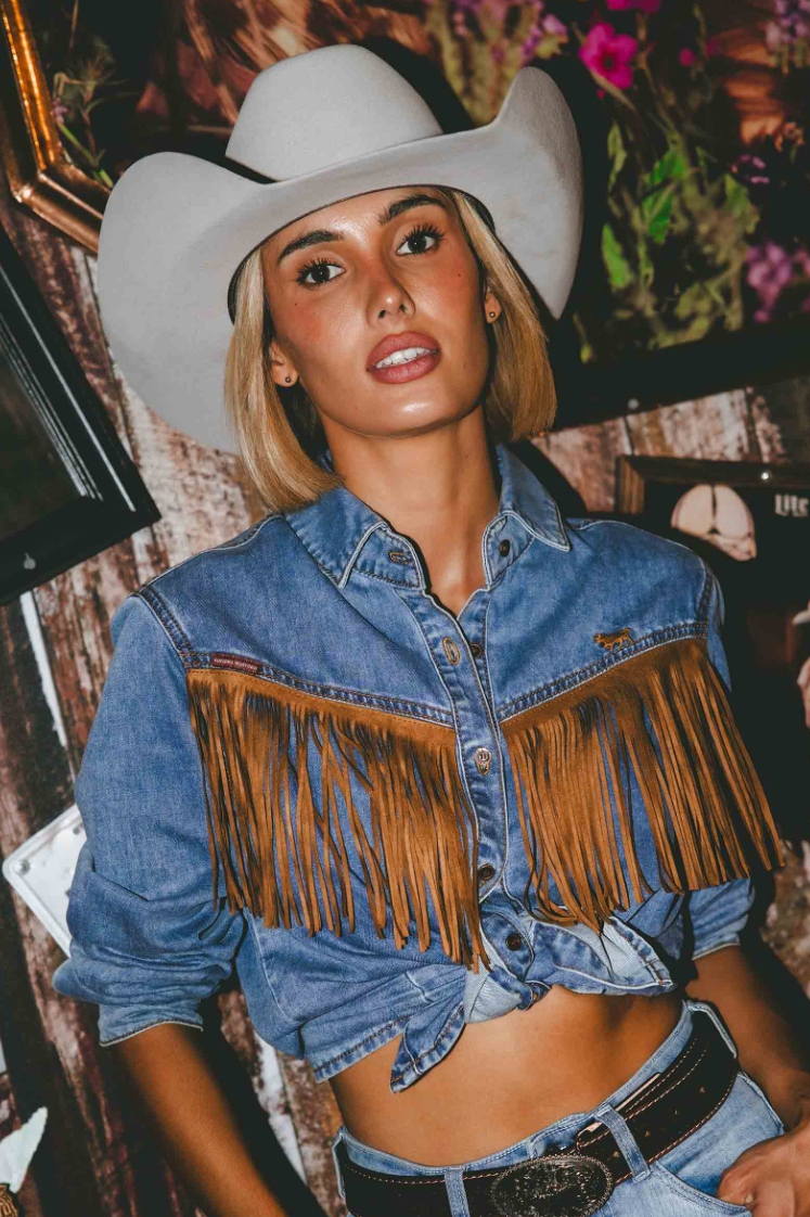 Idaho Womans Faux Suede Fringe Shirt