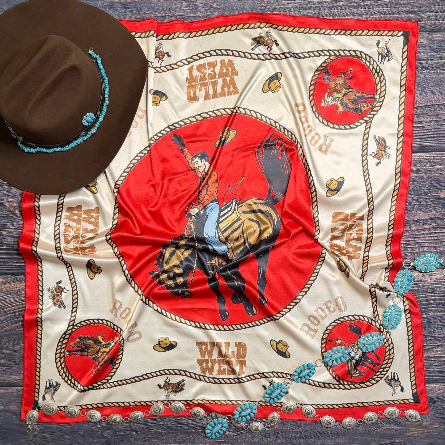 Wild West Rodeo Print Silk Scarf